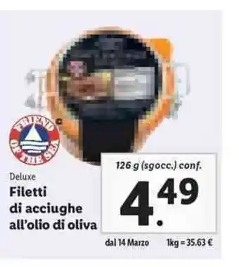 Lidl Deluxe Filetti di acciughe all'olio di oliva 126g offerta
