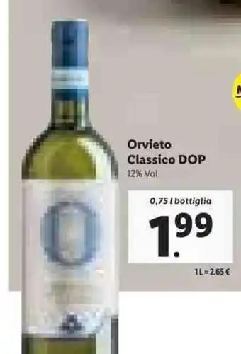 Lidl Orvieto Classico DOP 12% Vol 0,75 l bottiglia offerta