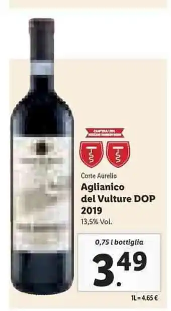 Lidl Corte Aurelio Aglianico del Vulture DOP 2019 13,5% Vol. 0,75 L bottiglia offerta