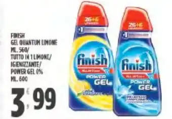 Despar Finish Gel Guantum Limone 560 ml./Tutto in 1 Limone/Igienizzante/Power Gel 0% 600 ml offerta