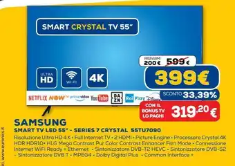 Euronics Samsung smart tv led 55" - series 7 crystal 55tu7090 offerta
