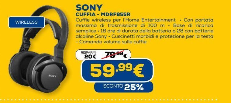 Sony cuffia - mdrf855r offerta di Euronics