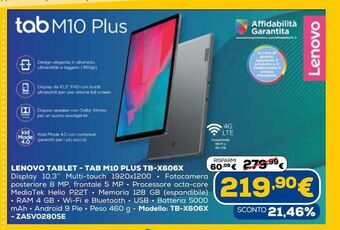 Euronics Lenovo tablet - tab m10 plus tb-x606x offerta