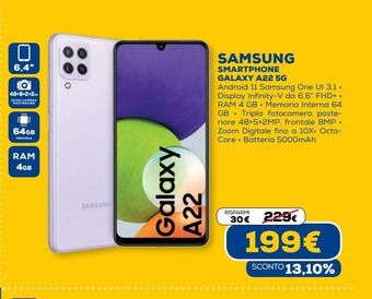 Euronics Samsung smartphone galaxy a22 5g offerta