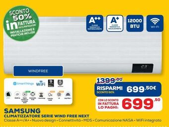 Euronics Samsung climatizzatore serie wind free next offerta