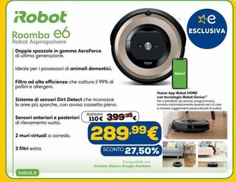 Euronics Roomba e6 robot aspirapolvere offerta