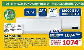 Euronics Samsung climatizzatore serie luzon - dual 9+12 offerta