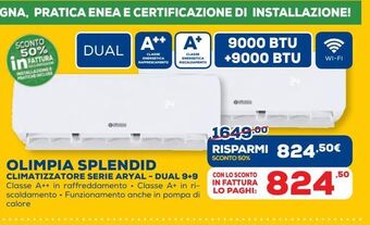 Euronics Olimpia splendid climatizzatore serie aryal - dual 9+9 offerta