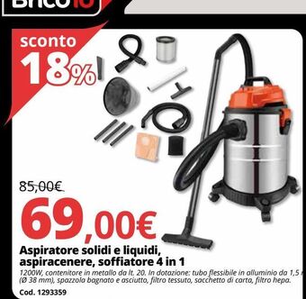 Brico Io Aspiratore solidi e liquidi, aspiracenere, soffiatore 4 in 1 offerta