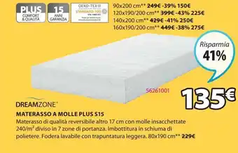 JYSK Dreamzone materasso a molle plus s15 - cm 80x190 offerta