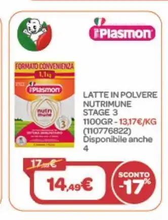 Bimbo Store Latte in polvere nutrimune stage 3 1100gr plasmon offerta