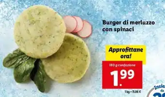 Lidl Burger di merluzzo con spinaci 180 g offerta