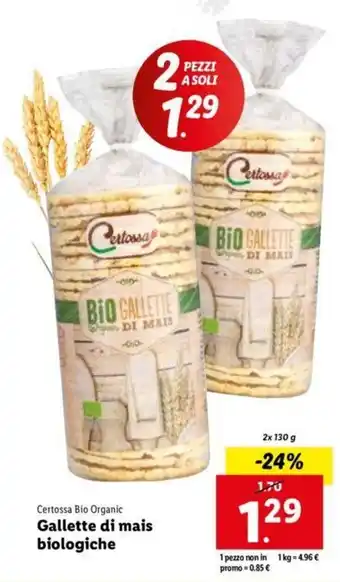 Certossa Bio Organic Gallette di mais biologiche 2x130 g