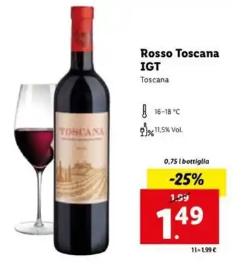 Lidl Rosso Toscana IGT 0,75 L offerta