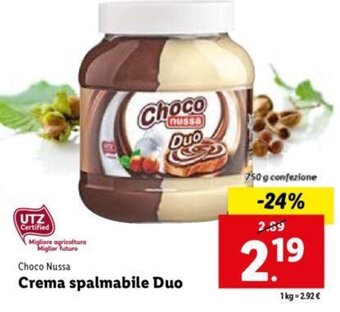 Lidl Choco Nussa Crema spalmabile Duo 750 g offerta