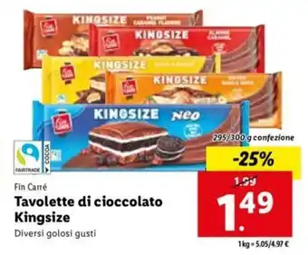 Lidl Fin Carré Tavolette di cioccolato Kingsize 295/300 g offerta