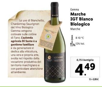 Lidl Gemma Marche IGT Bianco Biologico Marche 0,75 L offerta