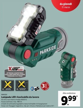 Lidl Parkside Lampada LED ricaricabile da lavoro offerta