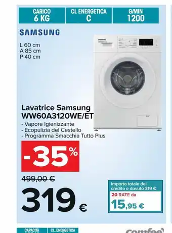 Carrefour Iper Lavatrice samsung ww60a3120we/et offerta