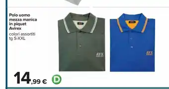Carrefour Iper Polo uomo mezza mania in piquet avirex offerta