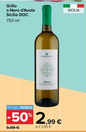 Carrefour Market Grillo o nero d'avola sicilia doc offerta