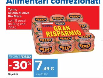 Carrefour Iper Tonno in olio d'oliva rio mare offerta