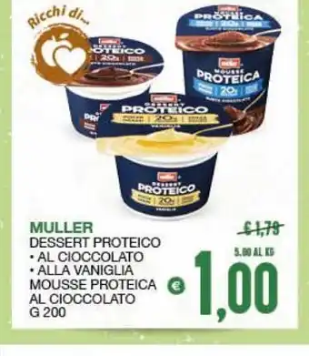 SeBón Supermercati Dessert proteico muller al cioccolato, alla vaniglia mousse proteica al cioccolato g 200 offerta