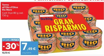 Carrefour Market Tonno all'olio d'oliva rio mare offerta