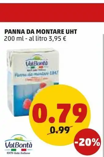 PENNY Panna da montare valbontá uht 200 ml offerta