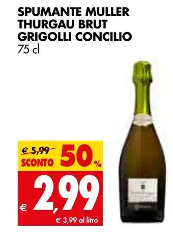 Tigros Spumante Müller Thurgau Brut Grigolli Concilio 75 cl offerta