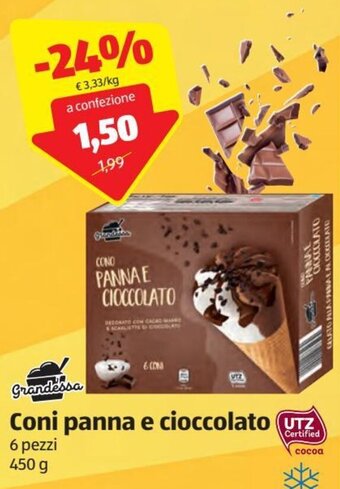 ALDI Grandessa Coni panna e cioccolato 6 pezzi 450 g offerta