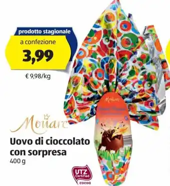 ALDI MOnarc Uovo di cioccolato con sorpresa 400 g offerta