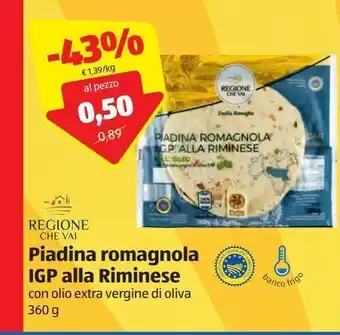 ALDI Piadina romagnola igp alla riminese regione che vai con olio extra vergine di oliva 360 g offerta