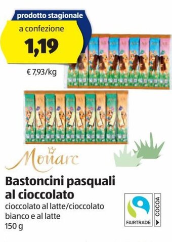 ALDI Monarc Bastoncini pasquali al cioccolato 150 g offerta