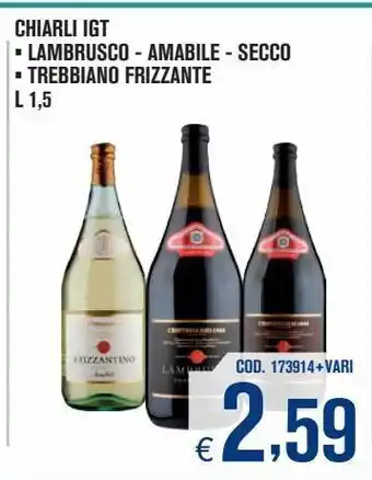 Adhoc Chiarli igt lambrusco, amabile, secco, trebbiano frizzante l 1.5 offerta