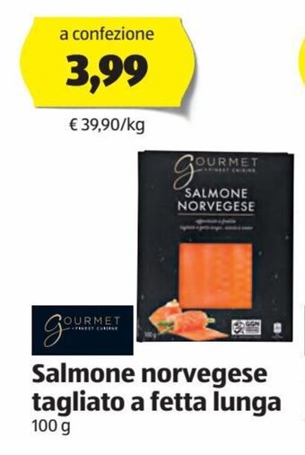 ALDI Gourmet Finest Cuisine Salmone norvegese tagliato a fetta lunga 100 g offerta