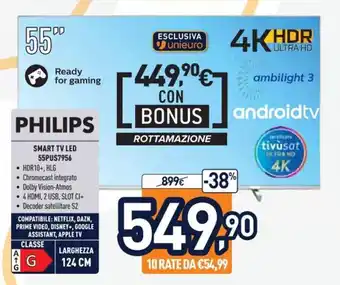 Unieuro Philips Smart Tv Led 55PUS7956 offerta