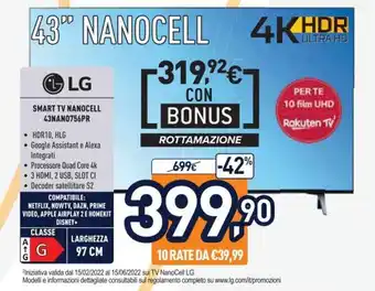 Unieuro LG Smart Tv Nanocell 43NANO756PR offerta