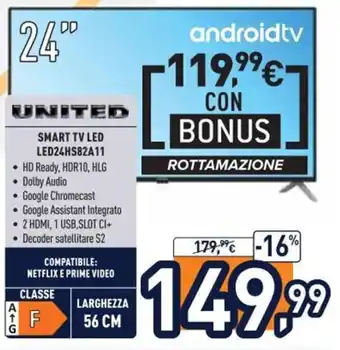 Unieuro United Smart Tv Led LED24HS82A11 offerta