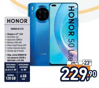 Unieuro Honor 50 Lite offerta