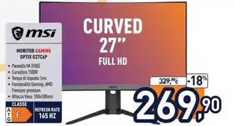 Unieuro msi Monitor Gaming Optix G27C6P offerta