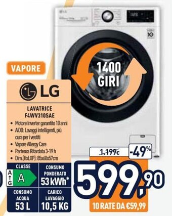 Unieuro LG Lavatrice F4WV310SAE offerta
