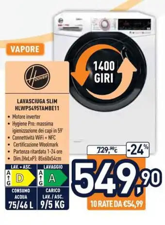 Unieuro Hoover Lavasciuga Slim HLWPS495TAMBE11 offerta