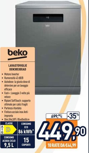 Unieuro beko Lavastoviglie DEN38530XAD offerta