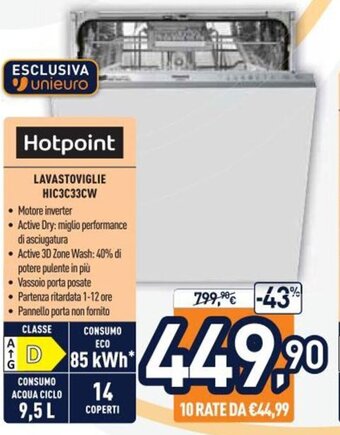 Unieuro Hotpoint Lavastoviglie HIC3C33CW offerta