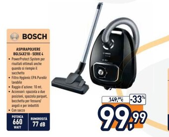 Unieuro Bosch Aspirapolvere BGLS4X210 - Serie 4 offerta