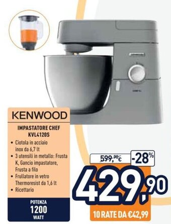 Unieuro Kenwood Impastatore Chef KVL4120S offerta