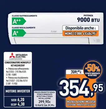 Unieuro Mitsubishi Condizionatore Monosplit Kit MSZHR25VF offerta