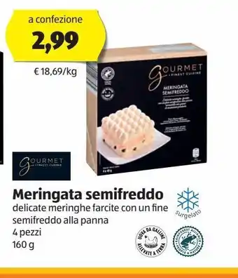 ALDI Gourmet meringata semifreddo delicate meringhe farcite con un fine semifreddo alla panna 4 pezzi 160 g offerta