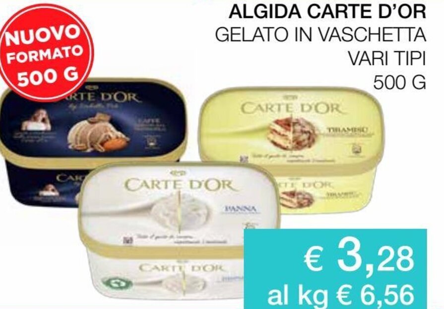 Algida Carte D'Or Gelato in Vaschetta vari tipi 500 g offerta di Coop